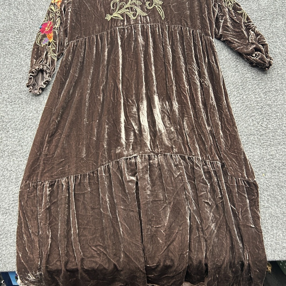 Johnny Was Taline Velvet Dress Boho Brown Midi Medium Floral Butterfly Cottage - Picture 11 of 11